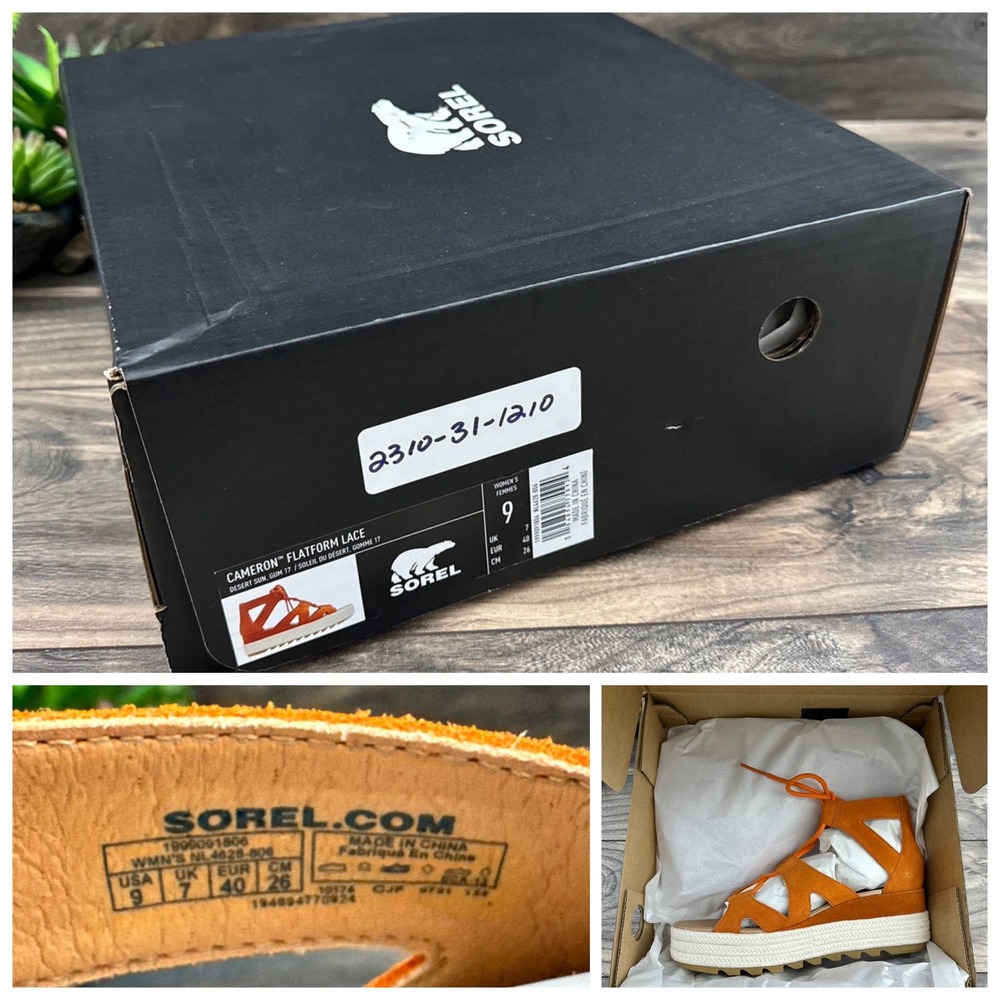 NIB Sorel Cameron 9 Lace Up Platform Gladiator Sandal Suede Desert Sun - Picture 12 of 12